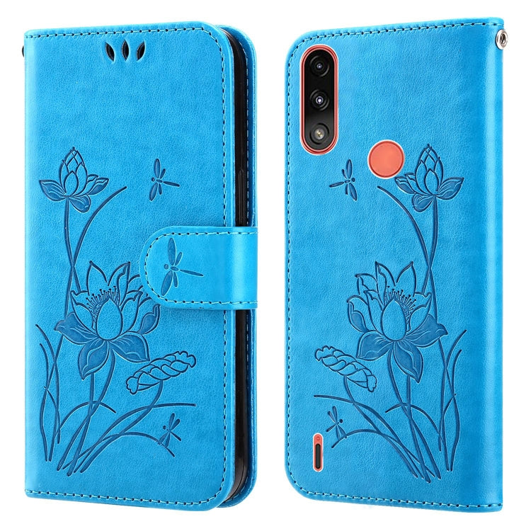 For Motorola Moto E7i Power / E7 Power Lotus Embossed Leather Phone Case