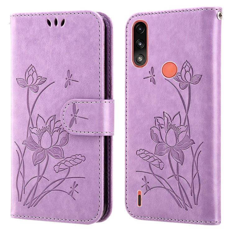 For Motorola Moto E7i Power / E7 Power Lotus Embossed Leather Phone Case