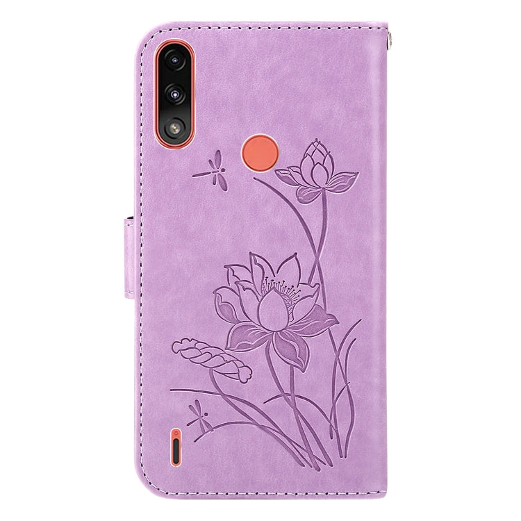For Motorola Moto E7i Power / E7 Power Lotus Embossed Leather Phone Case