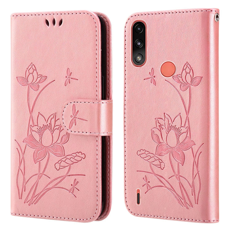 For Motorola Moto E7i Power / E7 Power Lotus Embossed Leather Phone Case