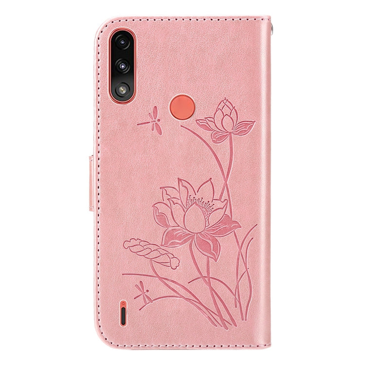 For Motorola Moto E7i Power / E7 Power Lotus Embossed Leather Phone Case