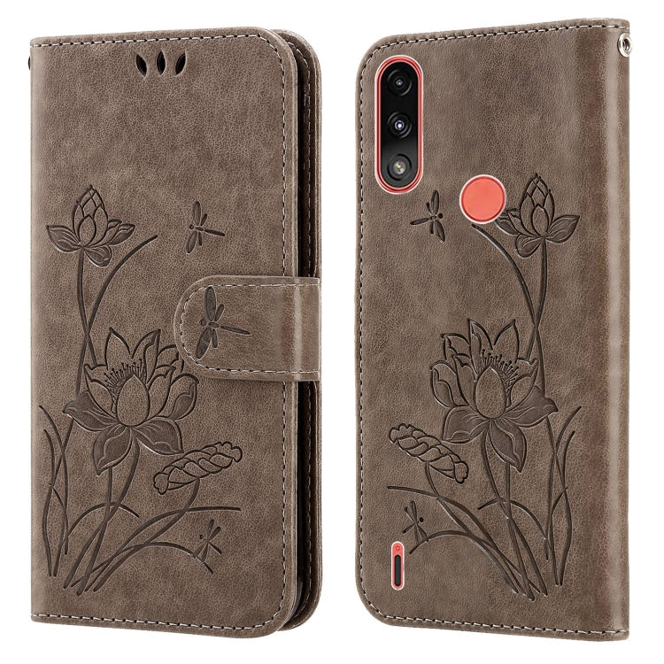 For Motorola Moto E7i Power / E7 Power Lotus Embossed Leather Phone Case