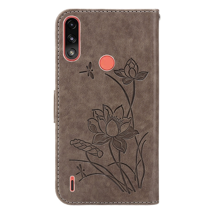 For Motorola Moto E7i Power / E7 Power Lotus Embossed Leather Phone Case
