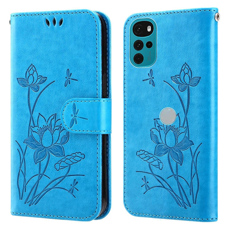 For Motorola Moto G22 Lotus Embossed Leather Phone Case