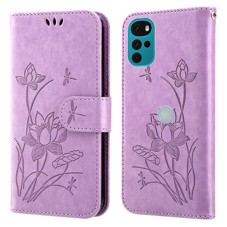 For Motorola Moto G22 Lotus Embossed Leather Phone Case