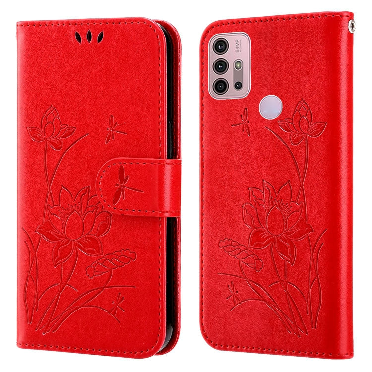 For Motorola Moto G30 / G10 / G20 Lotus Embossed Leather Phone Case