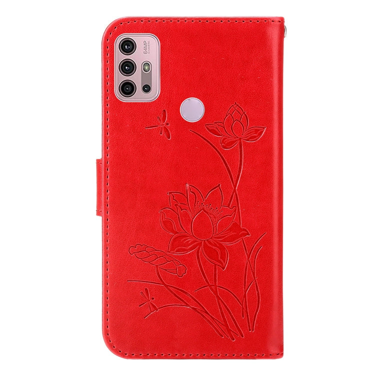 For Motorola Moto G30 / G10 / G20 Lotus Embossed Leather Phone Case