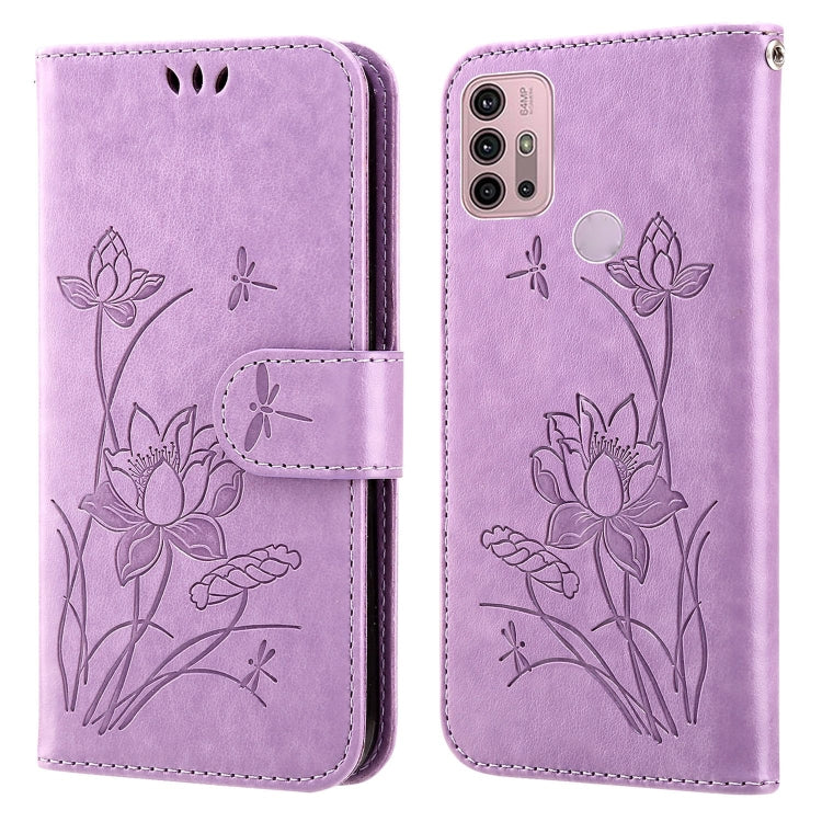 For Motorola Moto G30 / G10 / G20 Lotus Embossed Leather Phone Case