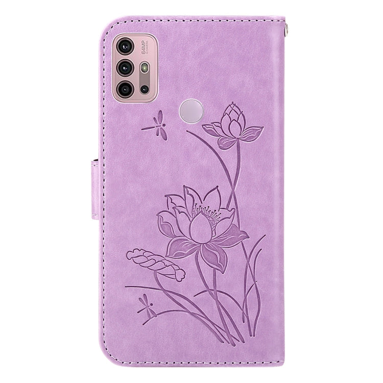 For Motorola Moto G30 / G10 / G20 Lotus Embossed Leather Phone Case