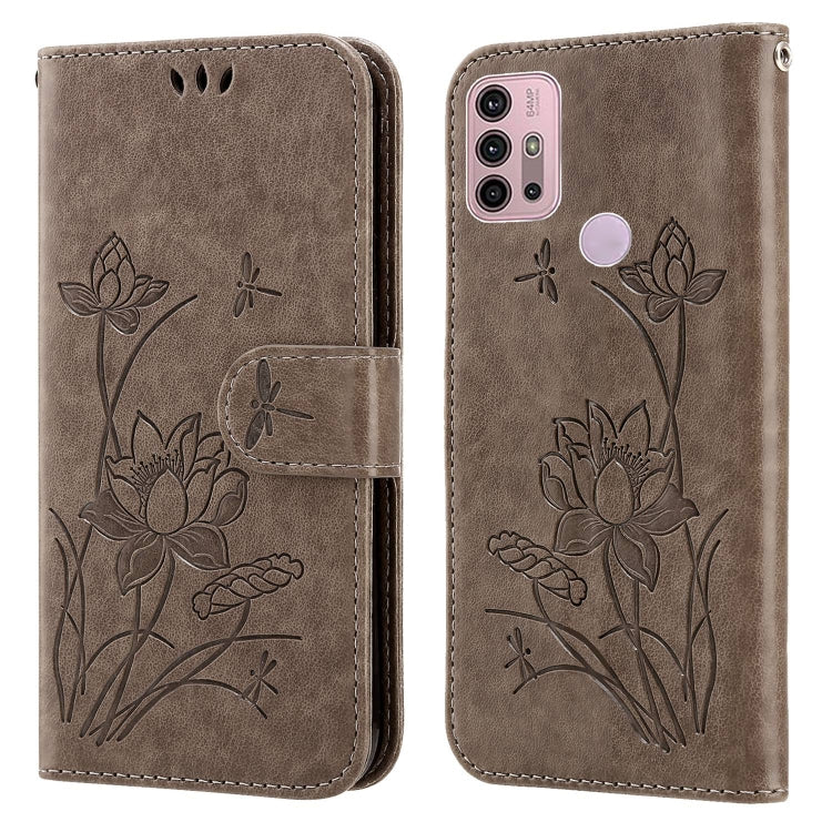 For Motorola Moto G30 / G10 / G20 Lotus Embossed Leather Phone Case