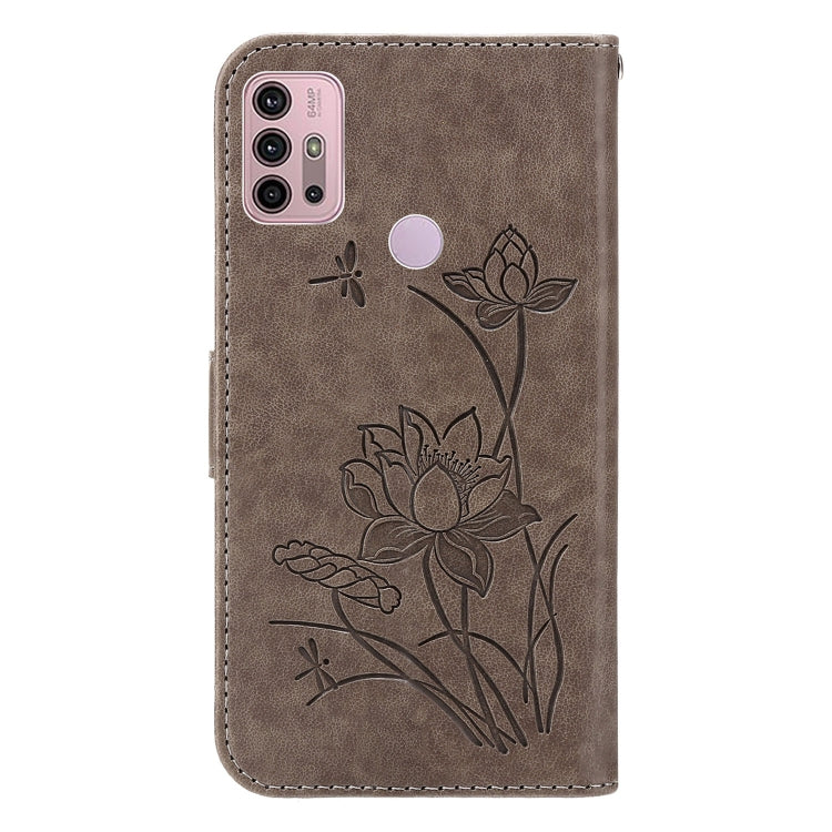 For Motorola Moto G30 / G10 / G20 Lotus Embossed Leather Phone Case