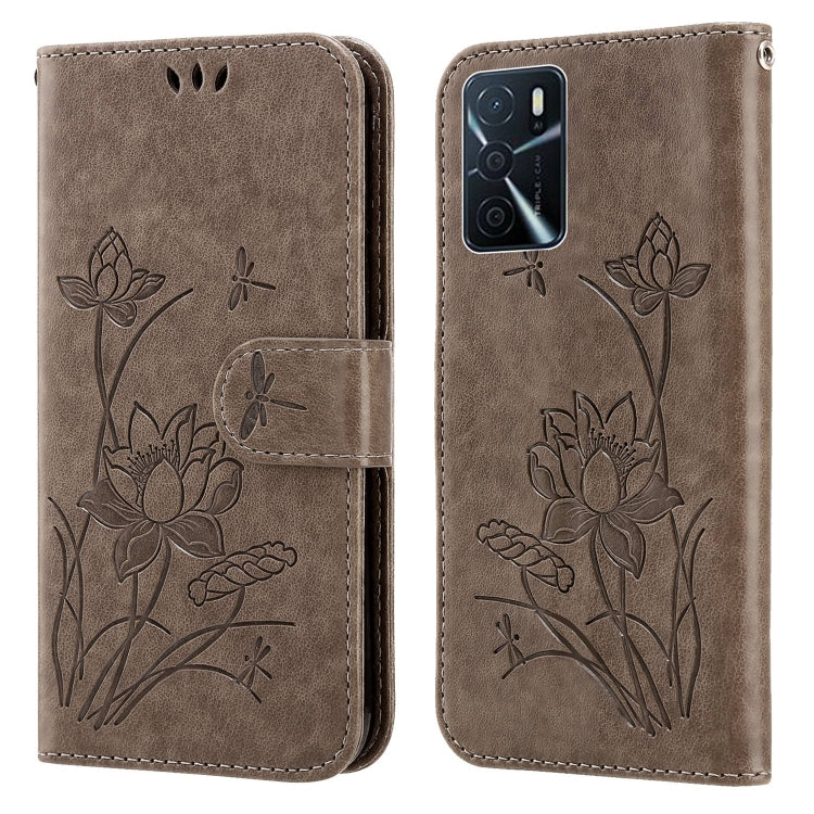 For OPPO A16 Lotus Embossed Leather Phone Case