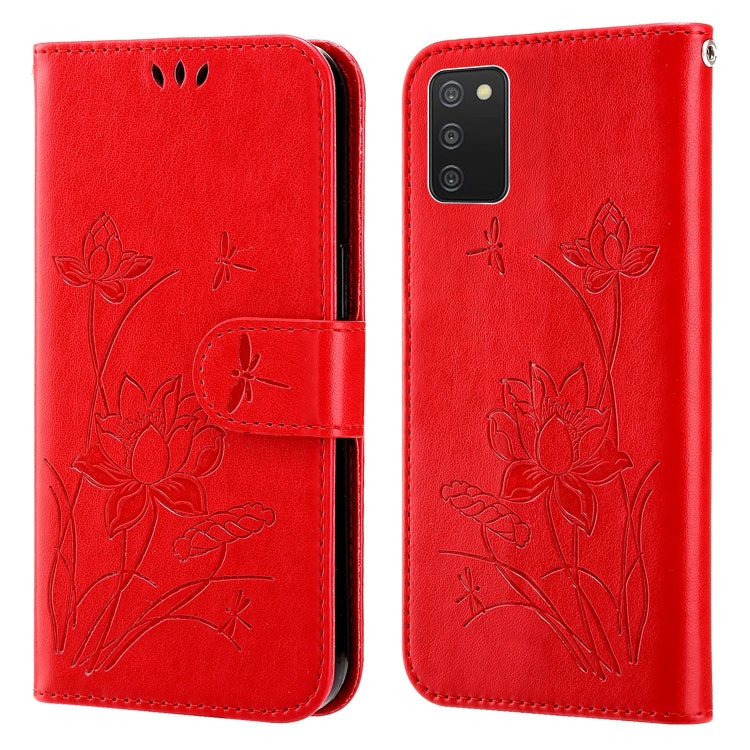 For Samsung Galaxy A03s 166mm Lotus Embossed Leather Phone Case