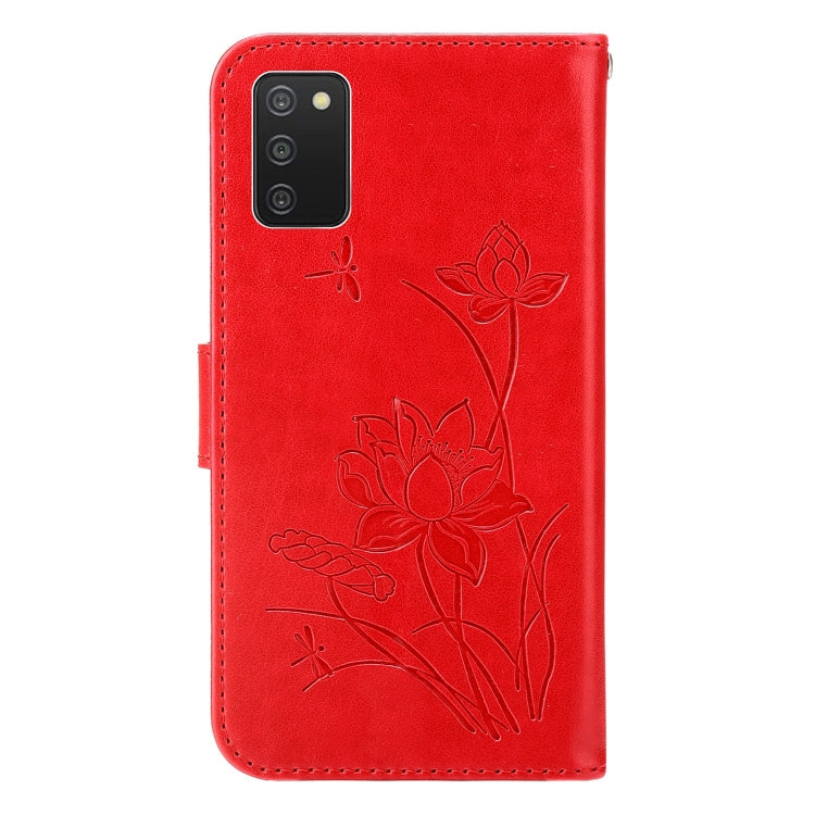 For Samsung Galaxy A03s 166mm Lotus Embossed Leather Phone Case