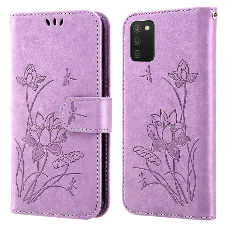 For Samsung Galaxy A03s 166mm Lotus Embossed Leather Phone Case