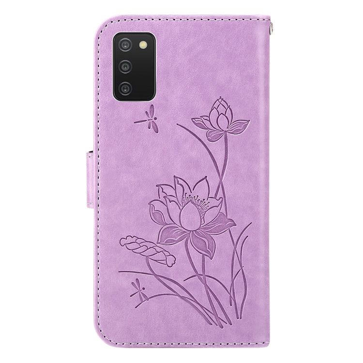 For Samsung Galaxy A03s 166mm Lotus Embossed Leather Phone Case