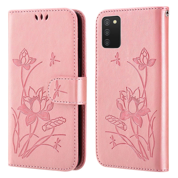 For Samsung Galaxy A03s 166mm Lotus Embossed Leather Phone Case
