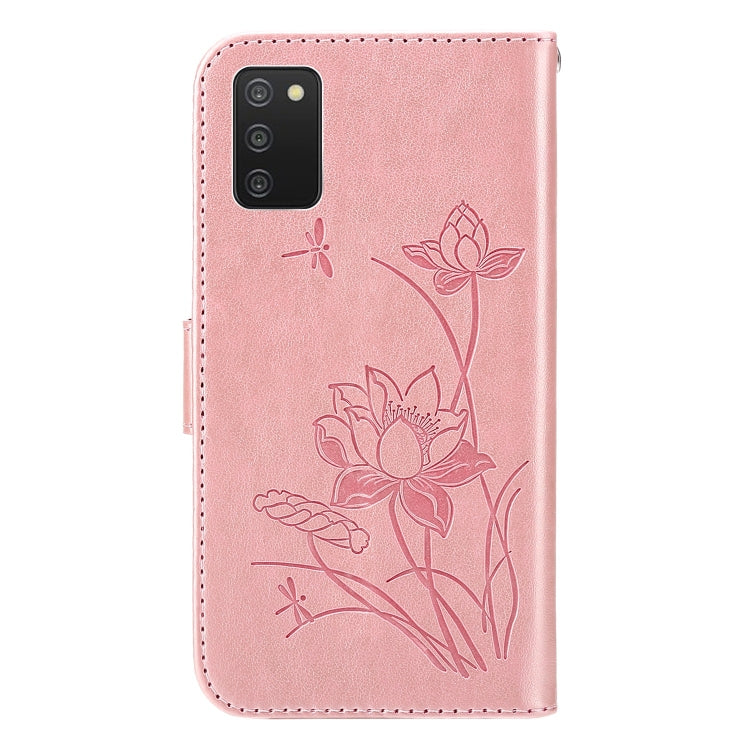 For Samsung Galaxy A03s 166mm Lotus Embossed Leather Phone Case