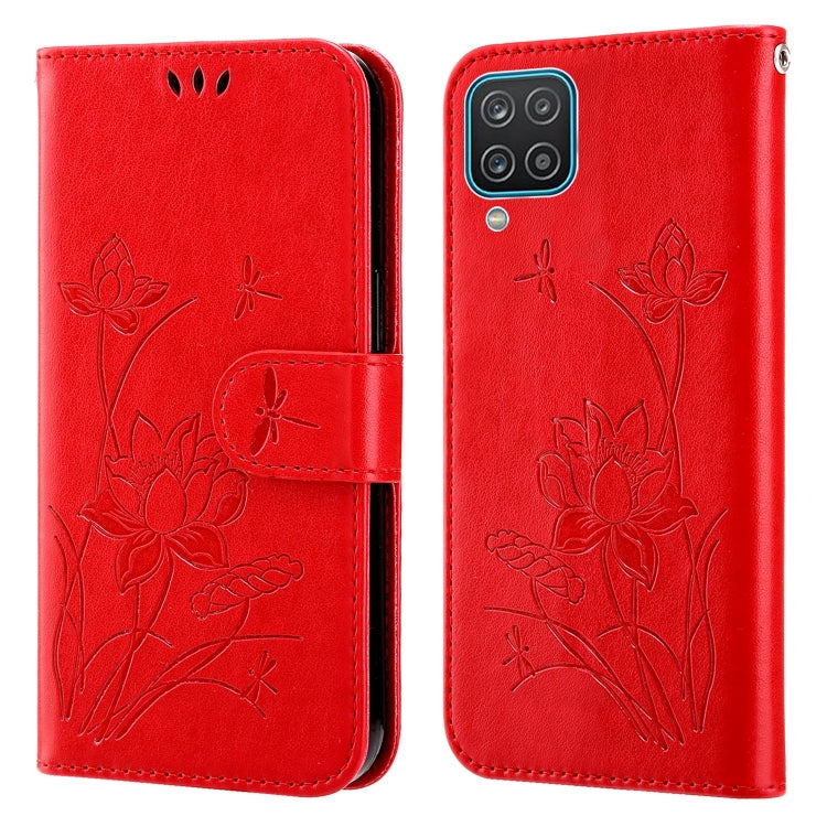 For Samsung Galaxy A12 5G / 4G Lotus Embossed Leather Phone Case