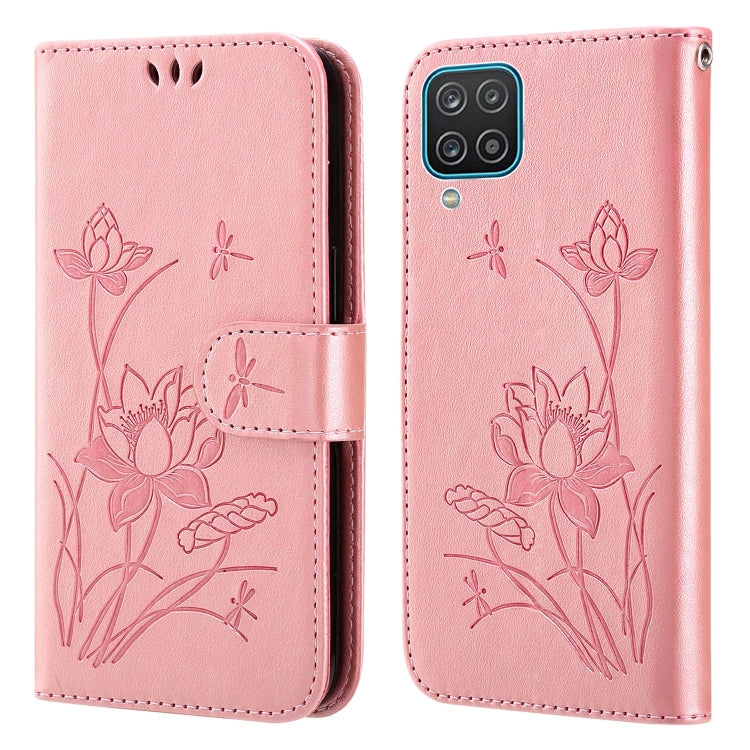 For Samsung Galaxy A12 5G / 4G Lotus Embossed Leather Phone Case