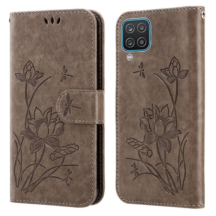 For Samsung Galaxy A12 5G / 4G Lotus Embossed Leather Phone Case