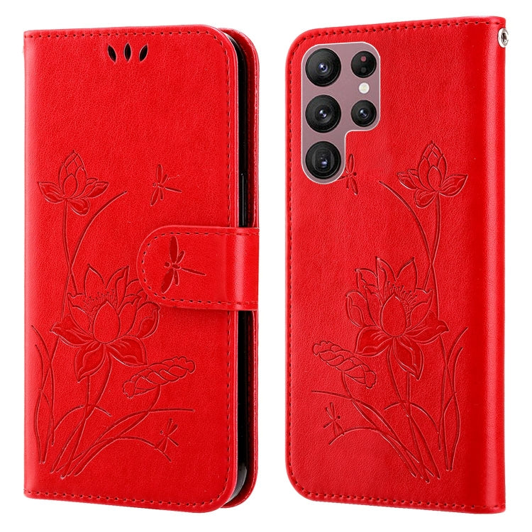 For Samsung Galaxy S22 Ultra 5G Lotus Embossed Leather Phone Case
