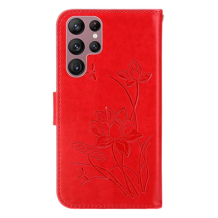 For Samsung Galaxy S22 Ultra 5G Lotus Embossed Leather Phone Case