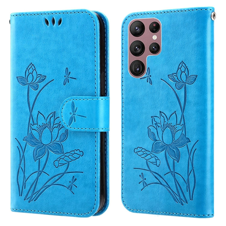 For Samsung Galaxy S22 Ultra 5G Lotus Embossed Leather Phone Case