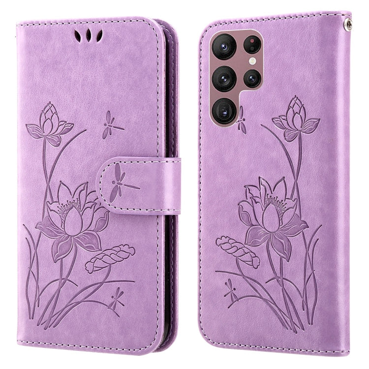For Samsung Galaxy S22 Ultra 5G Lotus Embossed Leather Phone Case