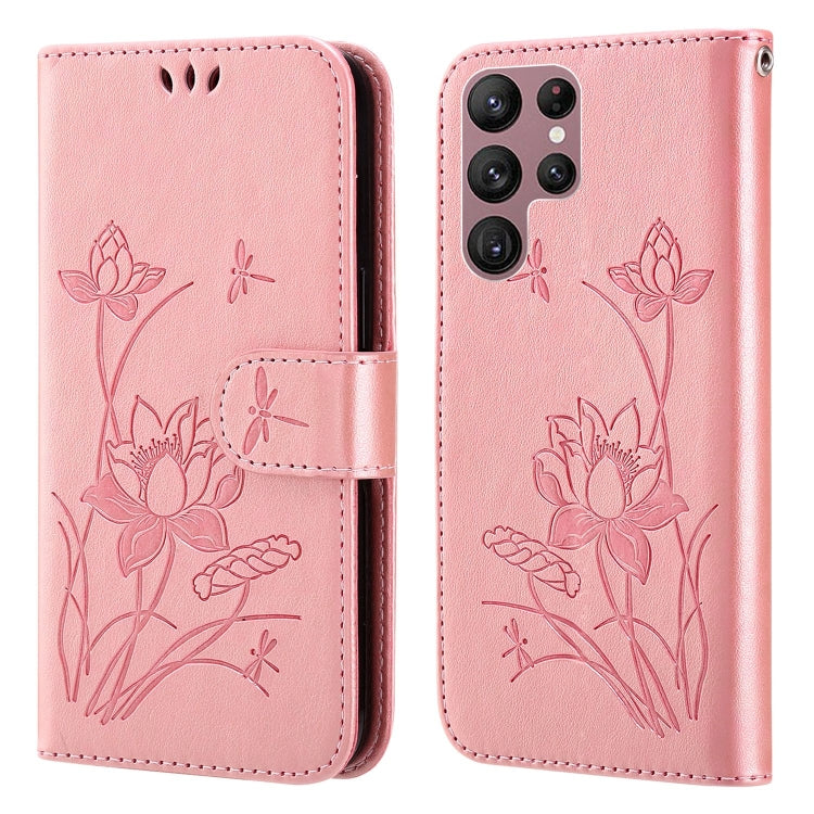 For Samsung Galaxy S22 Ultra 5G Lotus Embossed Leather Phone Case