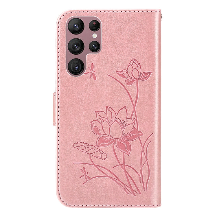 For Samsung Galaxy S22 Ultra 5G Lotus Embossed Leather Phone Case