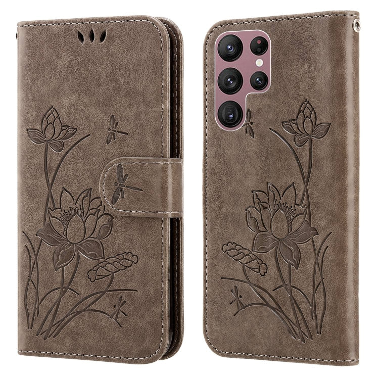 For Samsung Galaxy S22 Ultra 5G Lotus Embossed Leather Phone Case