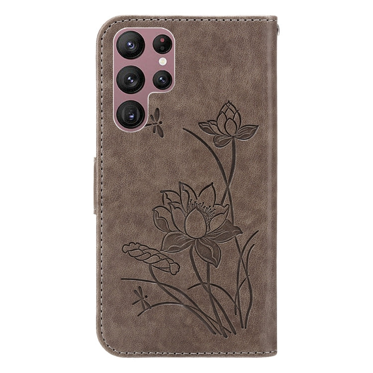 For Samsung Galaxy S22 Ultra 5G Lotus Embossed Leather Phone Case