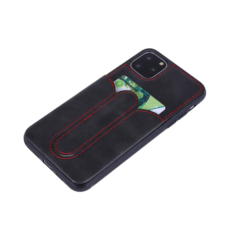 For iPhone 11 Pro Shockproof PC + PU Protective Case with Invisible Spring Holder & Card Slot