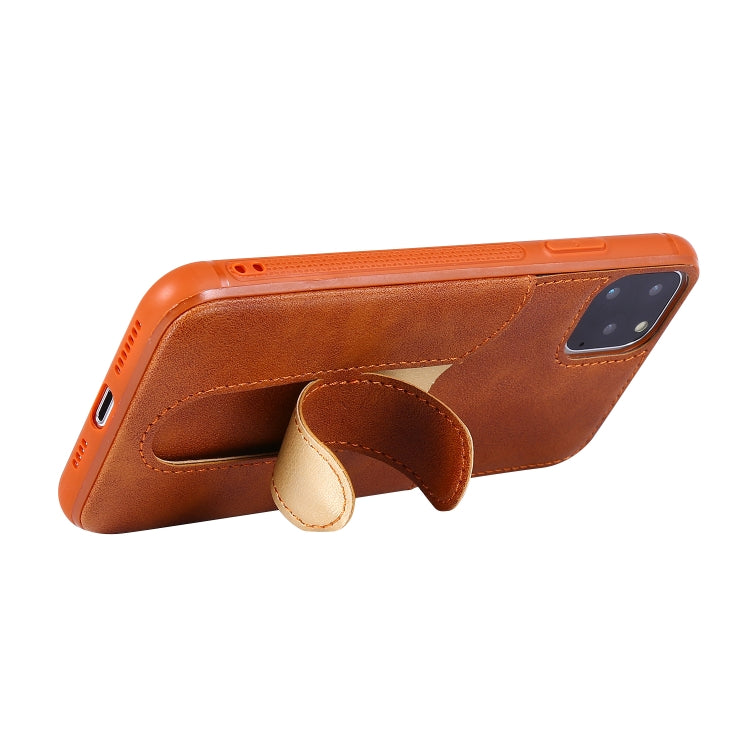 For iPhone 11 Pro Max Shockproof PC + PU Protective Case with Invisible Spring Holder & Card Slot