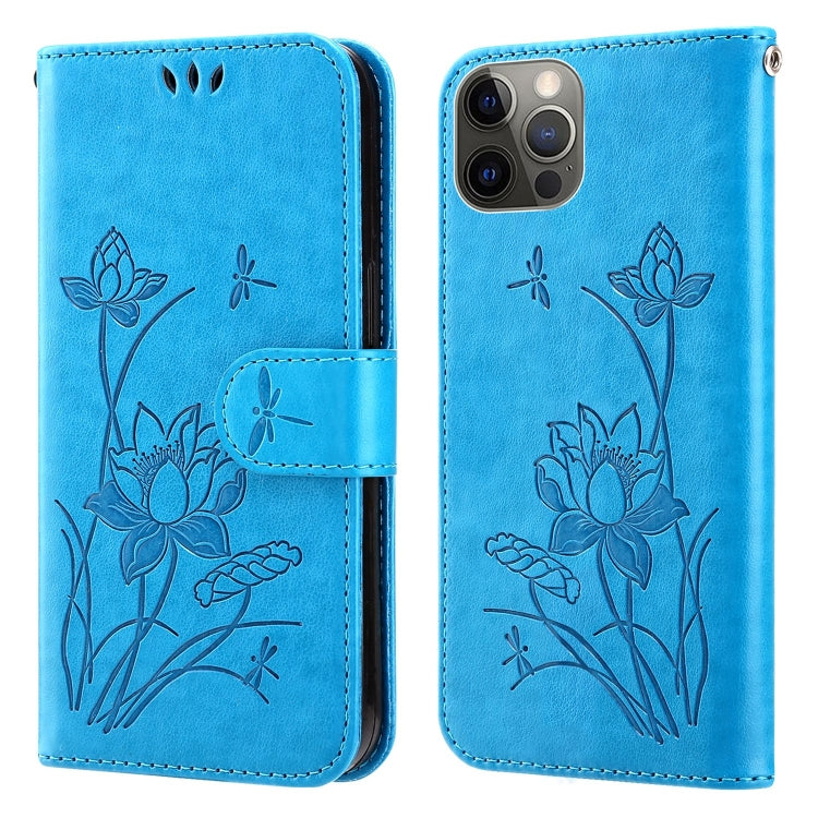 For iPhone 12 Pro Max Lotus Embossed Leather Phone Case