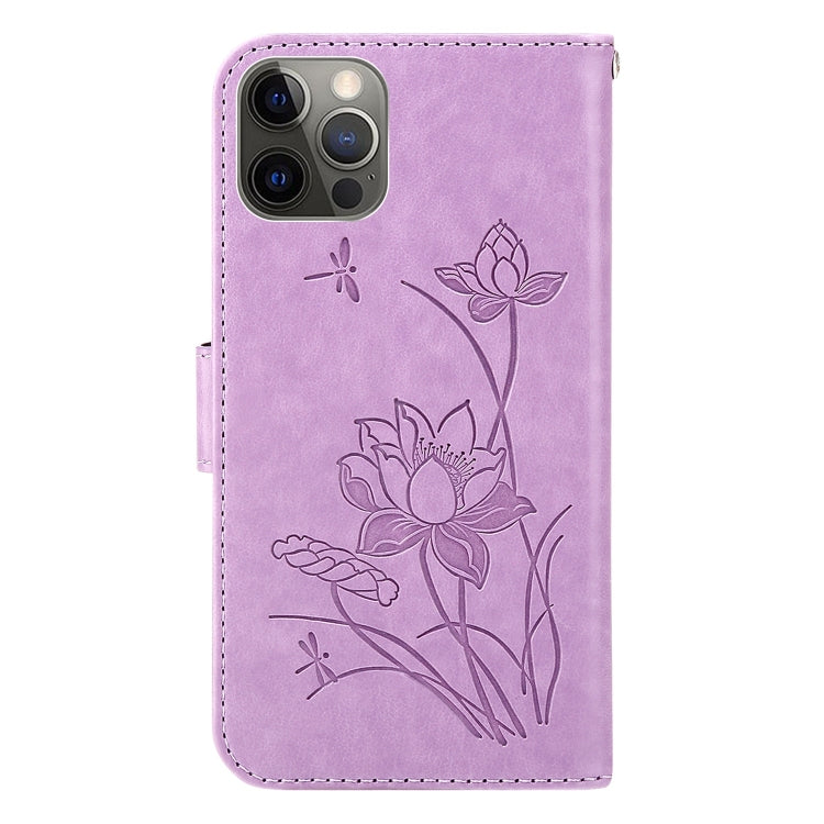 For iPhone 12 Pro Max Lotus Embossed Leather Phone Case