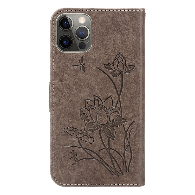For iPhone 13 Pro Lotus Embossed Leather Phone Case