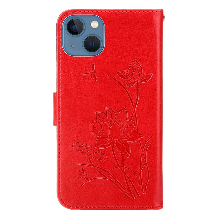 For iPhone 13 mini Lotus Embossed Leather Phone Case