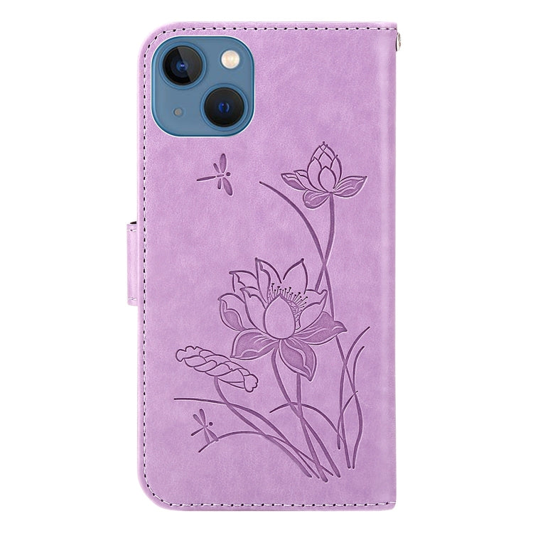 For iPhone 13 mini Lotus Embossed Leather Phone Case