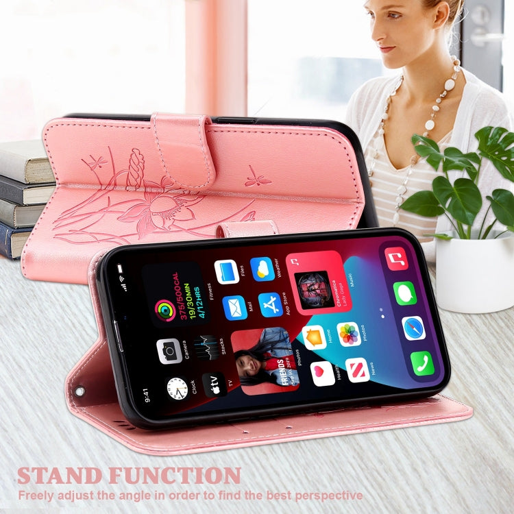 For iPhone 13 mini Lotus Embossed Leather Phone Case