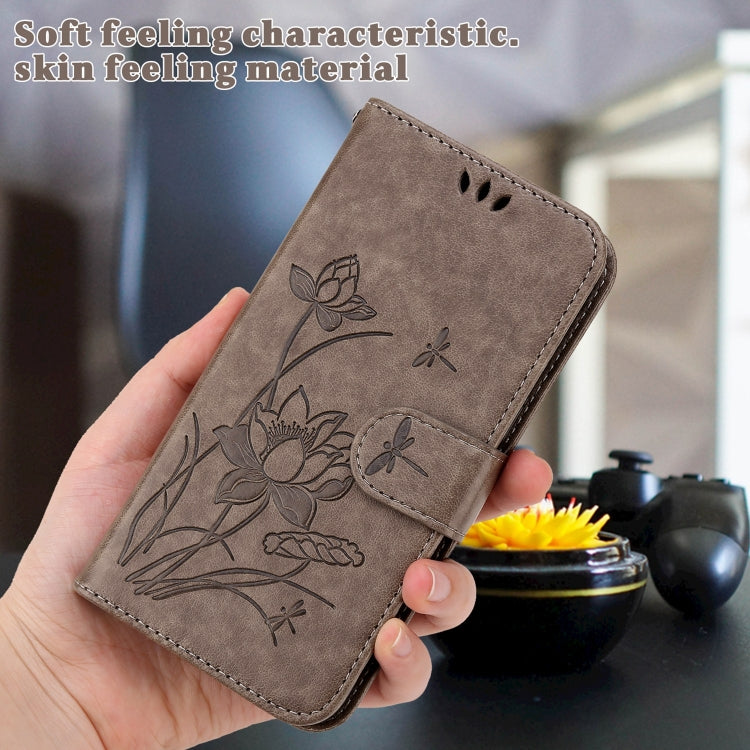 For iPhone 13 mini Lotus Embossed Leather Phone Case