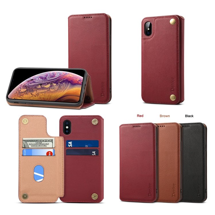 For iPhone XS Max Denior V4 Luxury Car Cowhide Horizontal Flip Leather Case with Holder & Card Slots & Wallet