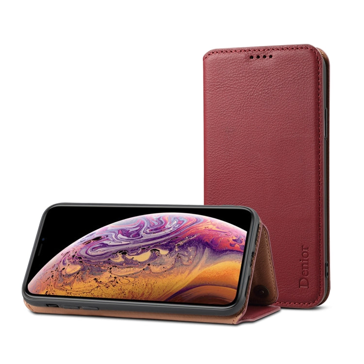 For iPhone XS Max Denior V4 Luxury Car Cowhide Horizontal Flip Leather Case with Holder & Card Slots & Wallet