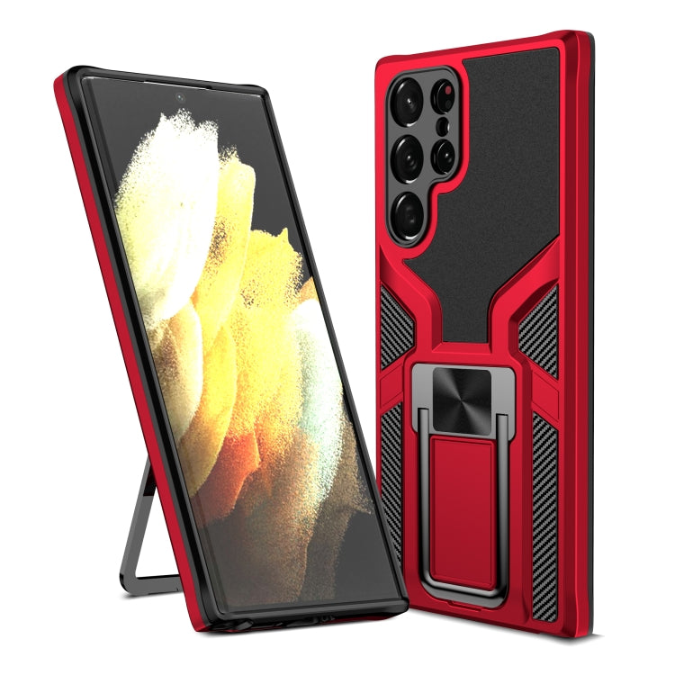 For Samsung Galaxy S22 Ultra 5G Armor 2 in 1 PC + TPU Magnetic Phone Case