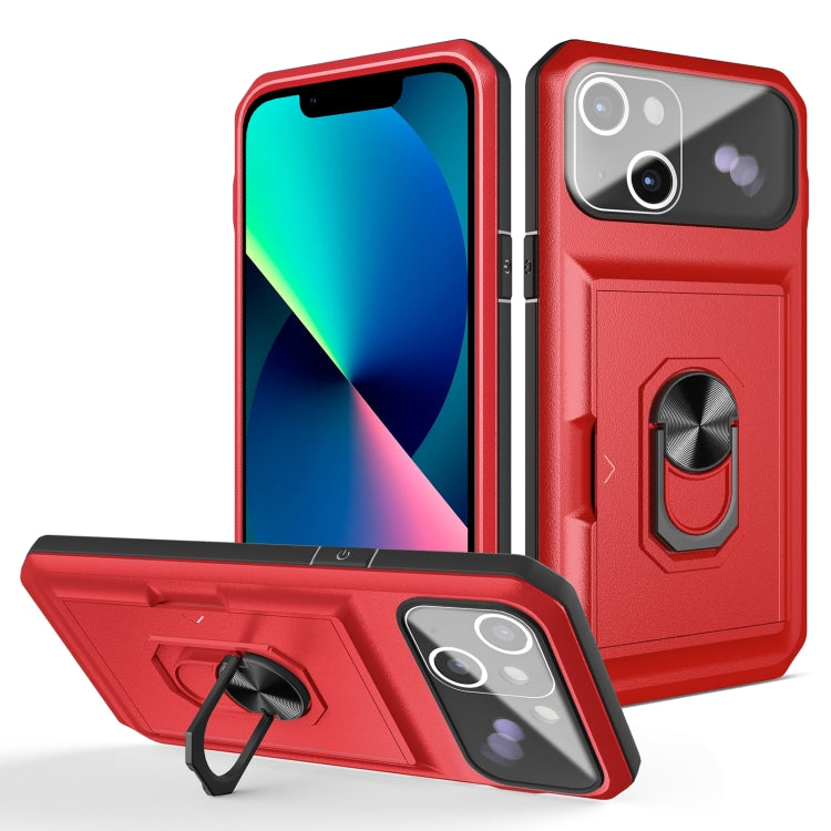 For iPhone 13 Card Ring Holder PC + TPU Phone Case