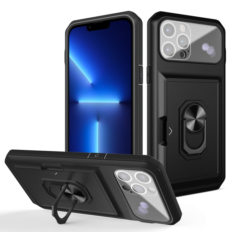 For iPhone 13 Pro Max Card Ring Holder PC + TPU Phone Case