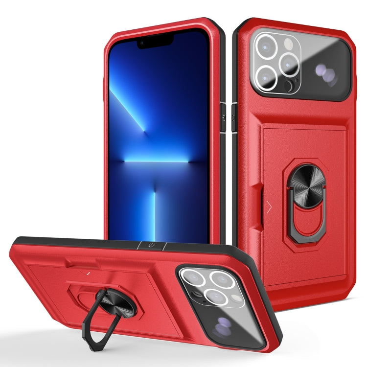 For iPhone 13 Pro Max Card Ring Holder PC + TPU Phone Case