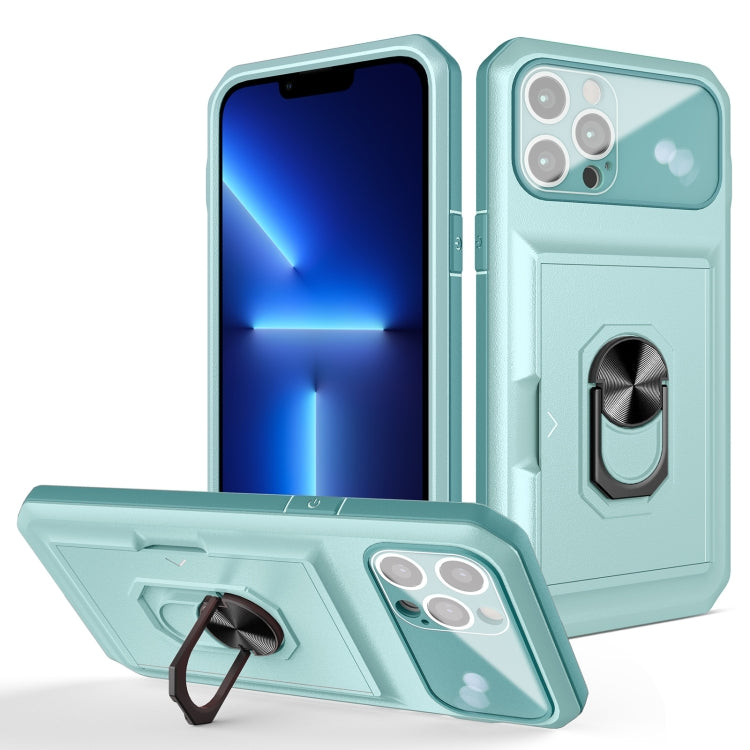 For iPhone 13 Pro Max Card Ring Holder PC + TPU Phone Case