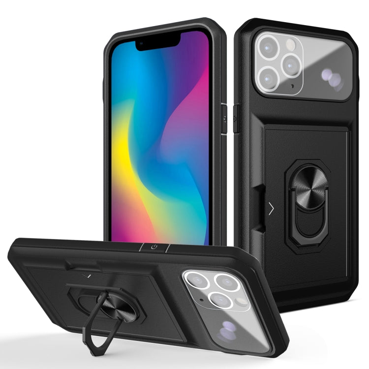 For iPhone 11 Pro Max Card Ring Holder PC + TPU Phone Case
